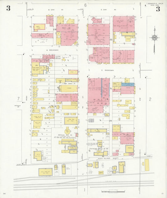 Sanborn Fire Insurance Map from Seminole, Seminole County, Oklahoma (1933), Sheet #0003 - Historic Sanborn Fire Insurance Map Print, vintage old map wall art, antique decor, genealogy gift, Oklahoma Oklahoma map