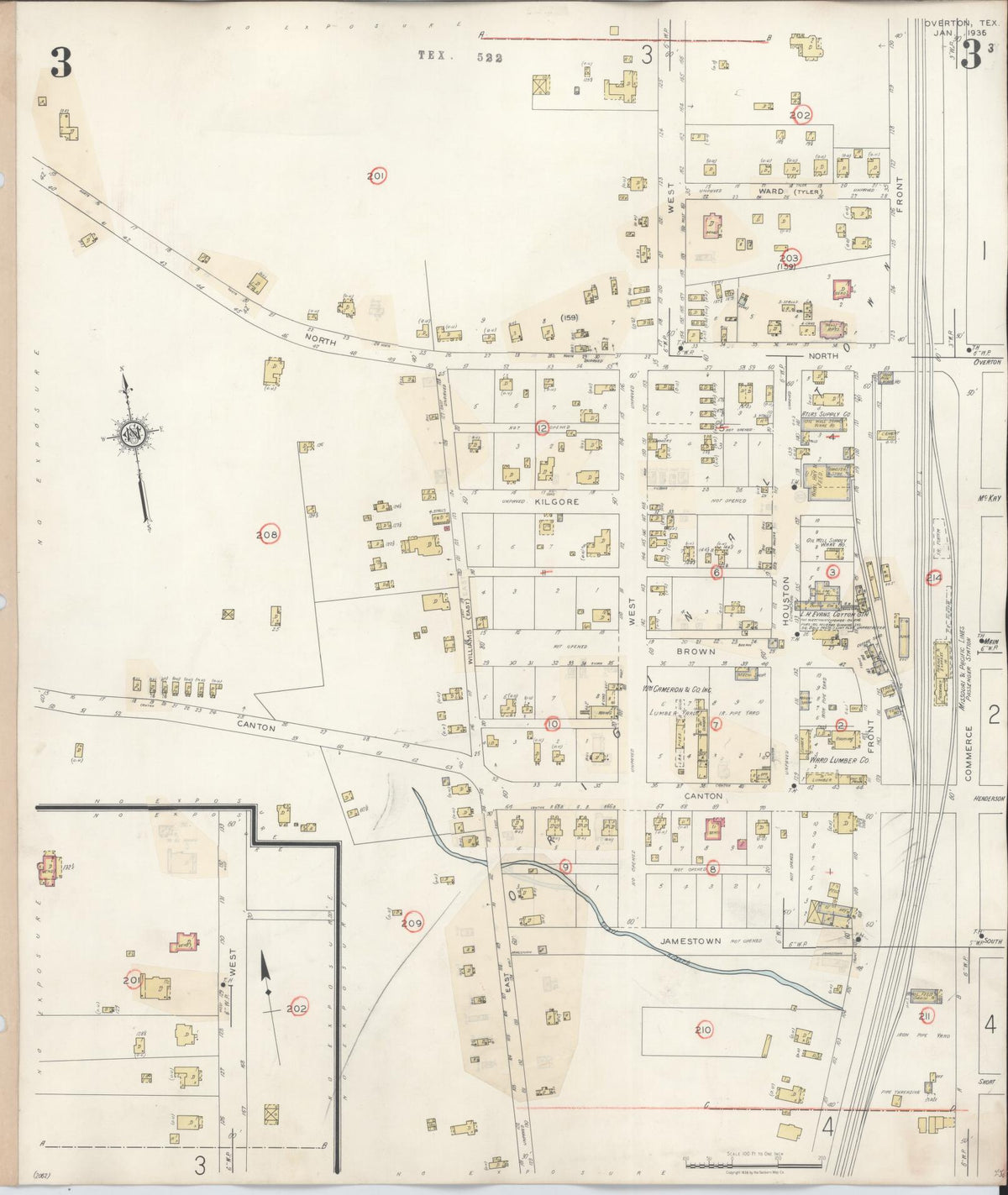 Sanborn Fire Insurance Map from Overton, Rusk County, Texas (1939), Sheet #0003 - Historic Sanborn Fire Insurance Map Print, vintage old map wall art, antique decor, genealogy gift, Texas Texas map