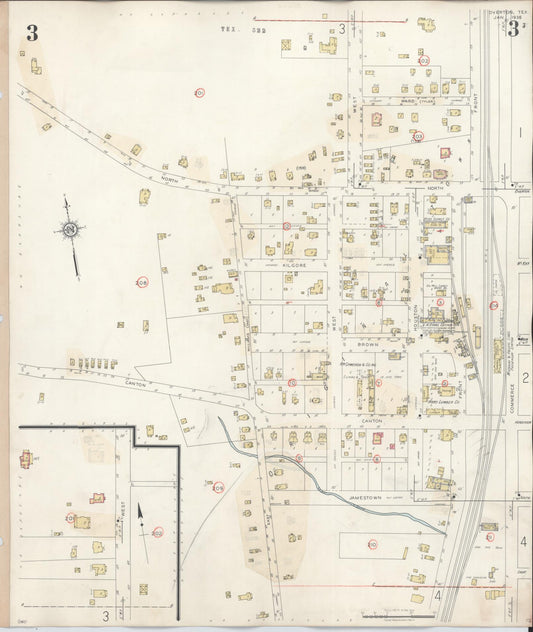 Sanborn Fire Insurance Map from Overton, Rusk County, Texas (1939), Sheet #0003 - Historic Sanborn Fire Insurance Map Print, vintage old map wall art, antique decor, genealogy gift, Texas Texas map