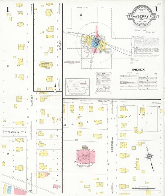 Sanborn Fire Insurance Map from Strawberry Point, Clayton County, Iowa (1931), Sheet #0001 - Historic Sanborn Fire Insurance Map Print, vintage old map wall art