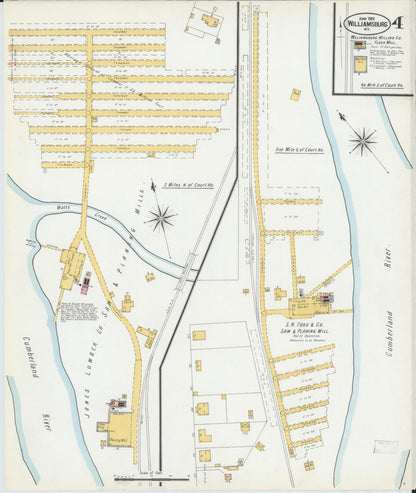 Sanborn Fire Insurance Map from Williamsburg, Whitley County, Kentucky (1901), Sheet #0004 - Complete Map Set gallery image, historic Sanborn map, vintage wall art, Kentucky Kentucky