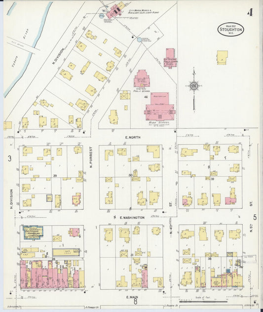 Sanborn Fire Insurance Map from Stoughton, Dane County, Wisconsin (1912), Sheet #0004 - Historic Sanborn Fire Insurance Map Print, vintage old map wall art, antique decor, genealogy gift, Wisconsin Wisconsin map