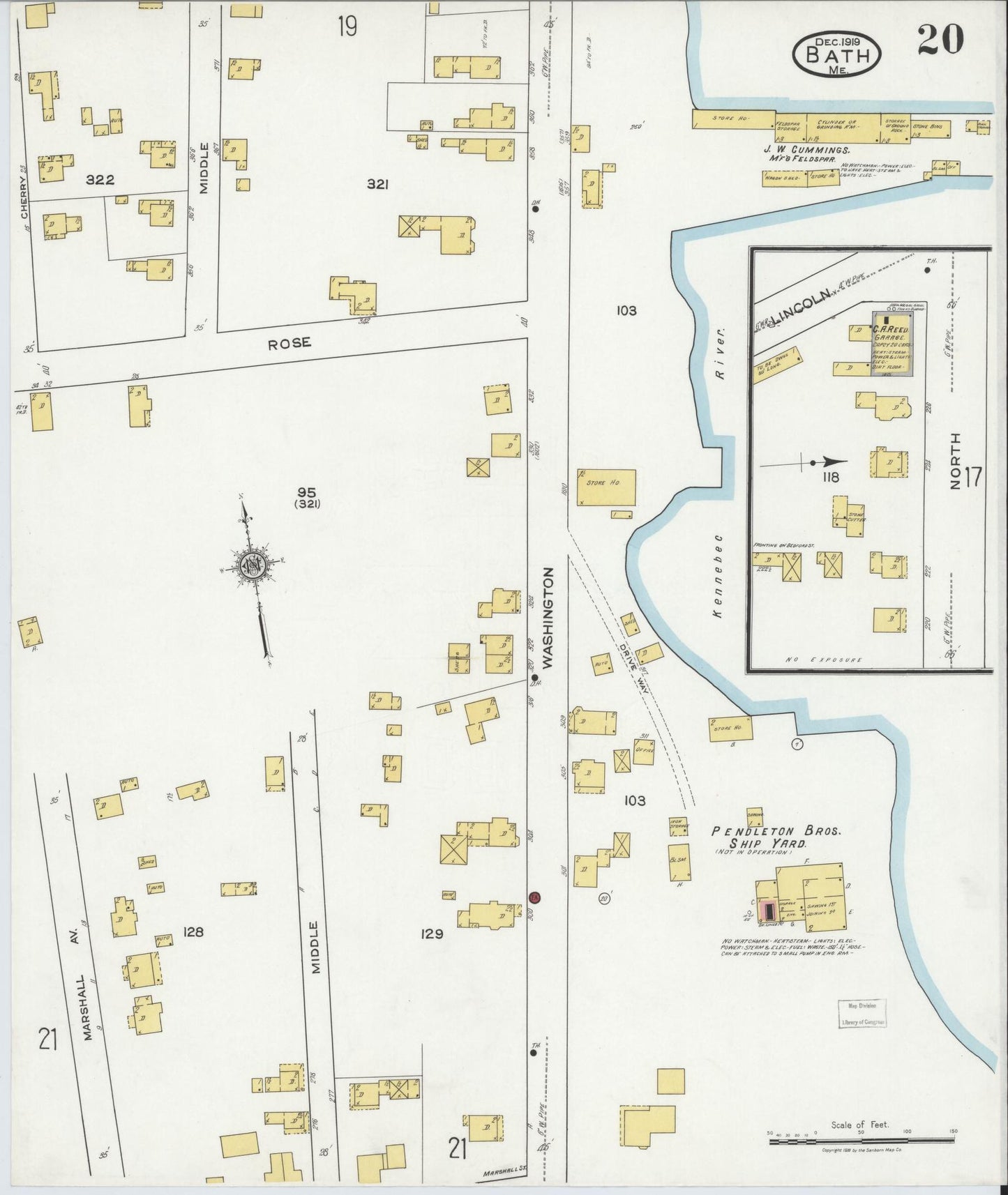 Sanborn Fire Insurance Map from Bath, Sagadahoc County, Maine (1919), Sheet #0020 - Complete Map Set gallery image, historic Sanborn map, vintage wall art, Maine Maine