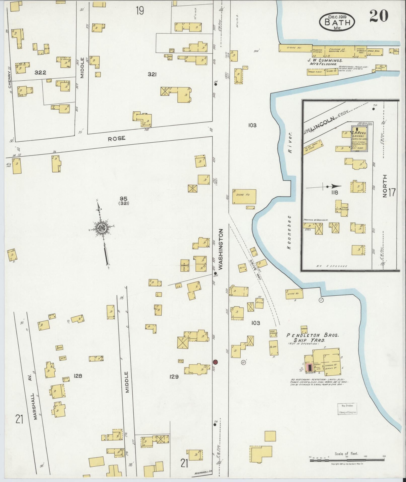 Sanborn Fire Insurance Map from Bath, Sagadahoc County, Maine (1919), Sheet #0020 - Complete Map Set gallery image, historic Sanborn map, vintage wall art, Maine Maine