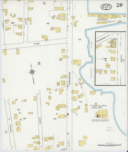 Sanborn Fire Insurance Map from Bath, Sagadahoc County, Maine (1919), Sheet #0020 - Complete Map Set gallery image, historic Sanborn map, vintage wall art, Maine Maine
