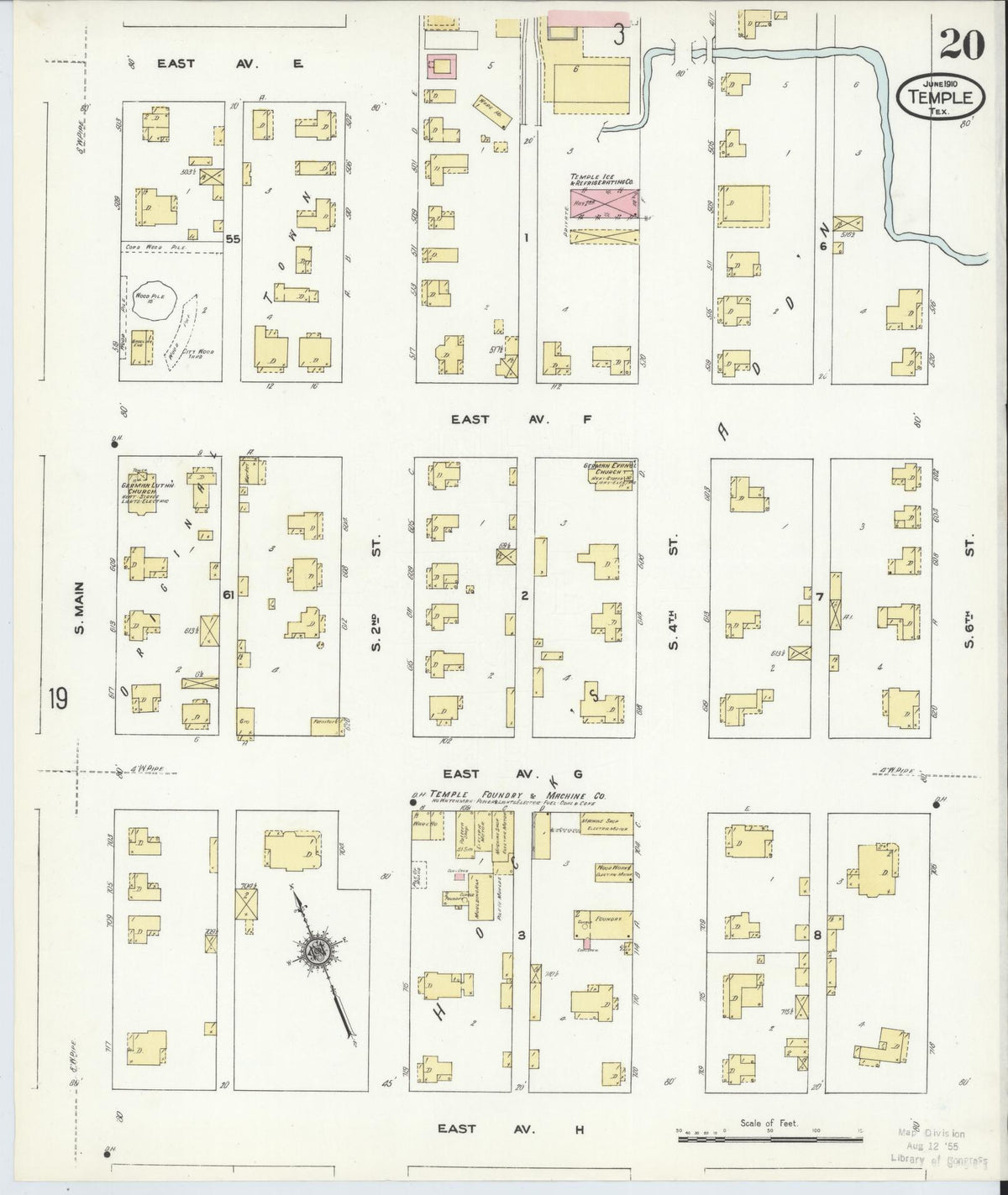 Sanborn Fire Insurance Map from Temple, Bell County, Texas (1910), Sheet #0020 - Historic Sanborn Fire Insurance Map Print, vintage old map wall art, antique decor, genealogy gift, Texas Texas map
