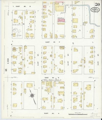 Sanborn Fire Insurance Map from Temple, Bell County, Texas (1910), Sheet #0020 - Historic Sanborn Fire Insurance Map Print, vintage old map wall art, antique decor, genealogy gift, Texas Texas map