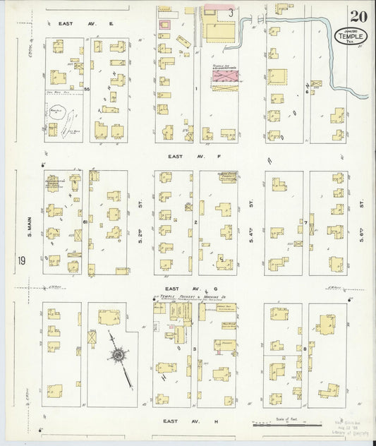 Sanborn Fire Insurance Map from Temple, Bell County, Texas (1910), Sheet #0020 - Historic Sanborn Fire Insurance Map Print, vintage old map wall art, antique decor, genealogy gift, Texas Texas map