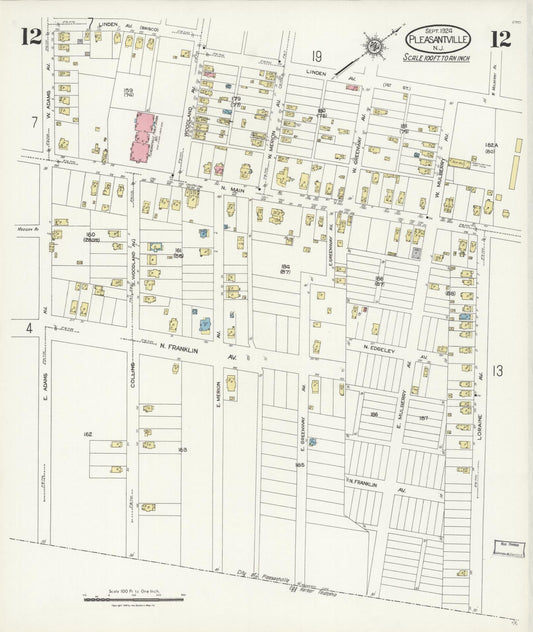 Sanborn Fire Insurance Map from Pleasantville, Atlantic County, New Jersey (1924), Sheet #0012 - Historic Sanborn Fire Insurance Map Print, vintage old map wall art, antique decor, genealogy gift, New Jersey New Jersey map