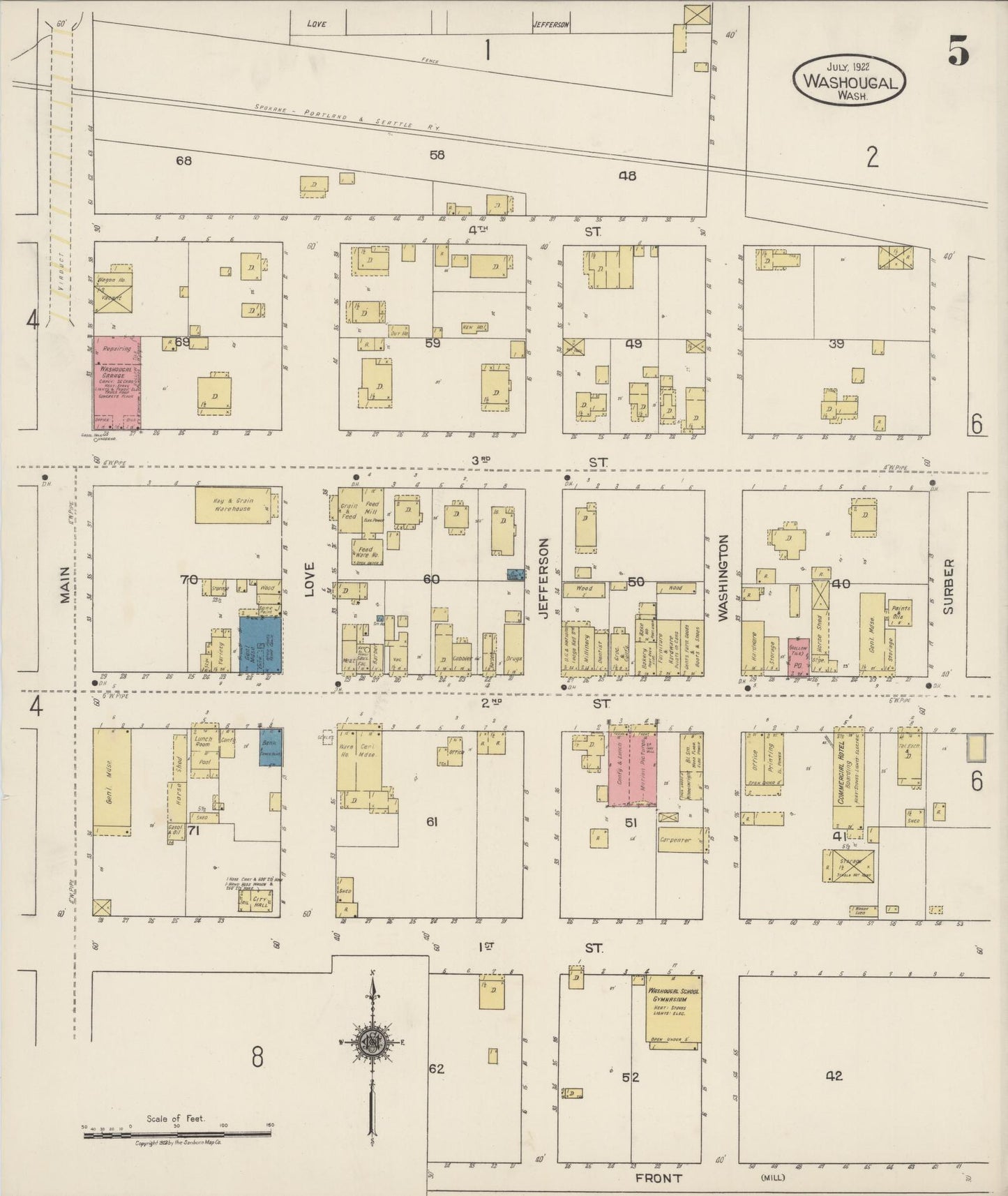Sanborn Fire Insurance Map from Washougal, Clark County, Washington (1922), Sheet #0005 - Complete Map Set gallery image, historic Sanborn map, vintage wall art, Washington Washington