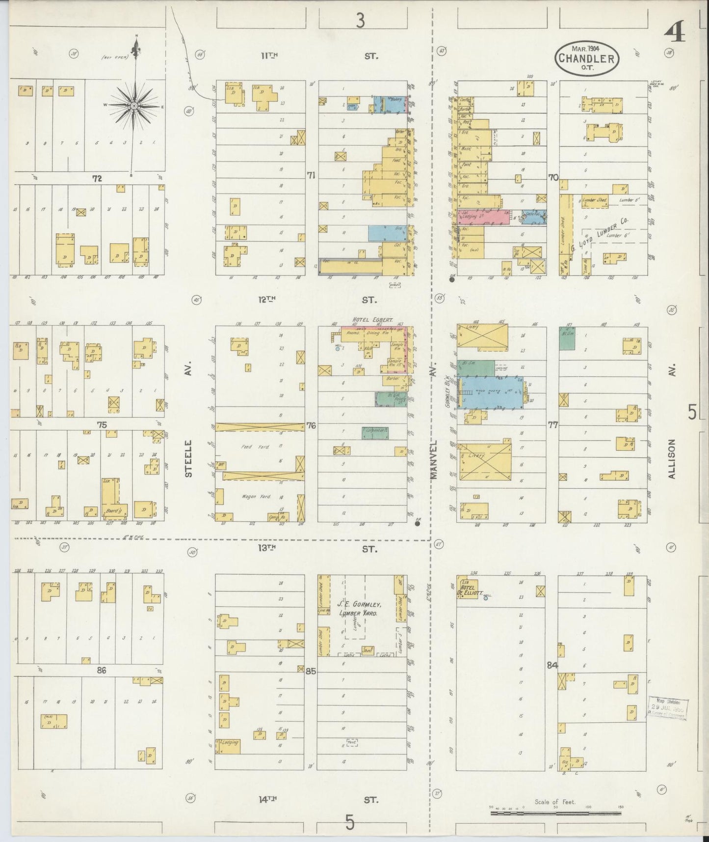 Sanborn Fire Insurance Map from Chandler, Lincoln County, Oklahoma (1904), Sheet #0004 - Historic Sanborn Fire Insurance Map Print, vintage old map wall art, antique decor, genealogy gift, Oklahoma Oklahoma map