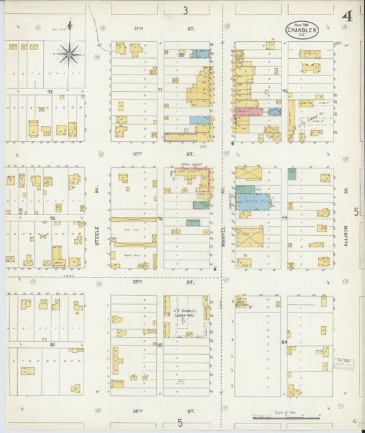 Sanborn Fire Insurance Map from Chandler, Lincoln County, Oklahoma (1904), Sheet #0004 - Historic Sanborn Fire Insurance Map Print, vintage old map wall art, antique decor, genealogy gift, Oklahoma Oklahoma map