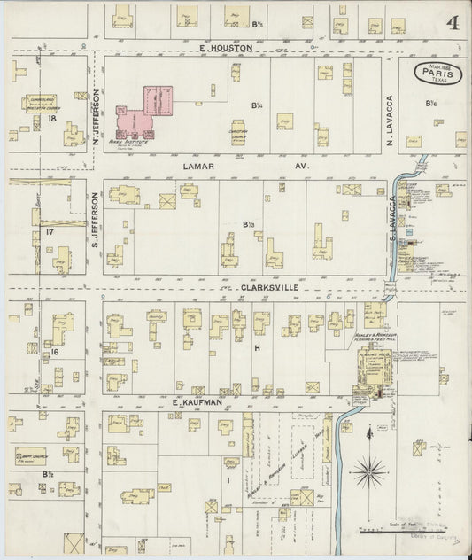 Sanborn Fire Insurance Map from Paris, Lamar County, Texas (1888), Sheet #0004 - Historic Sanborn Fire Insurance Map Print, vintage old map wall art, antique decor, genealogy gift, Texas Texas map