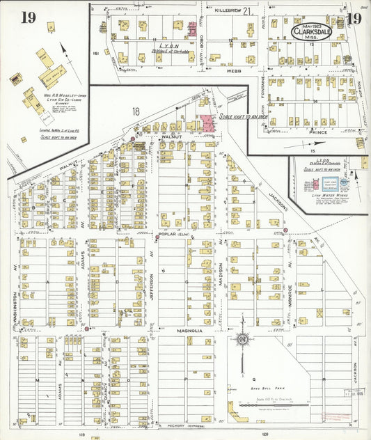 Sanborn Fire Insurance Map from Clarksdale, Coahoma County, Mississippi (1923), Sheet #0019 - Historic Sanborn Fire Insurance Map Print, vintage old map wall art, antique decor, genealogy gift, Mississippi Mississippi map