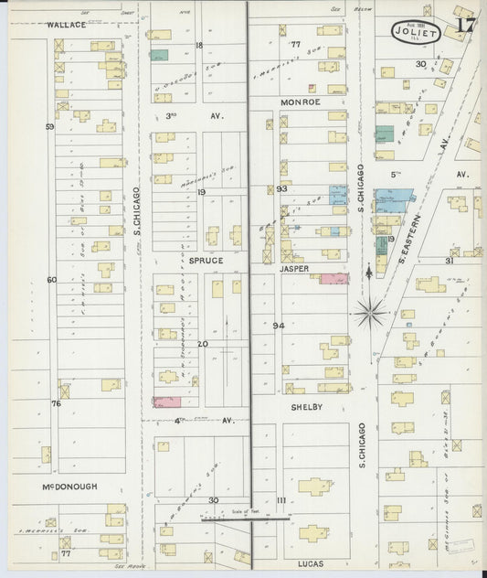 Sanborn Fire Insurance Map from Joliet, Will County, Illinois (1891), Sheet #0017 - Historic Sanborn Fire Insurance Map Print, vintage old map wall art, antique decor, genealogy gift, Illinois Illinois map