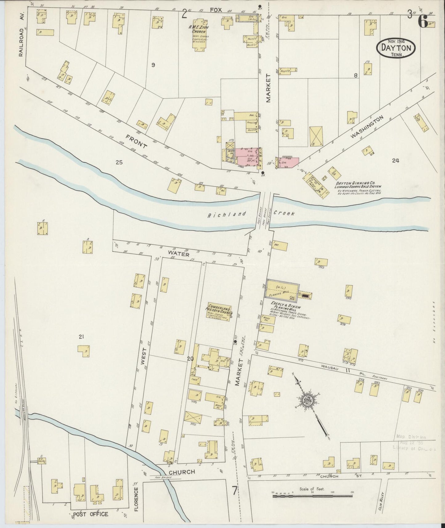 Sanborn Fire Insurance Map from Dayton, Rhea County, Tennessee (1914), Sheet #0006 - Complete Map Set gallery image, historic Sanborn map, vintage wall art, Tennessee Tennessee