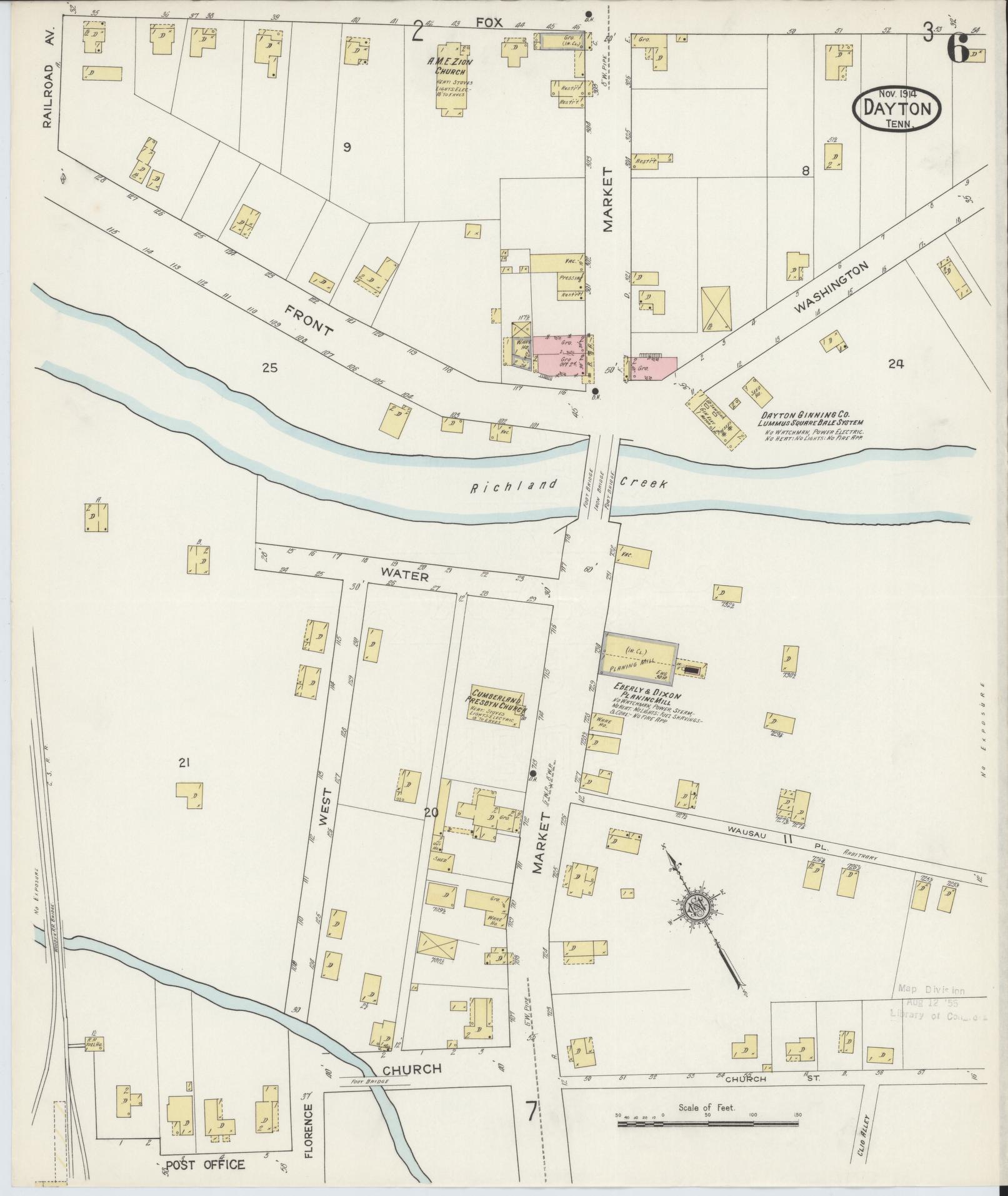 Sanborn Fire Insurance Map from Dayton, Rhea County, Tennessee (1914), Sheet #0006 - Complete Map Set gallery image, historic Sanborn map, vintage wall art, Tennessee Tennessee