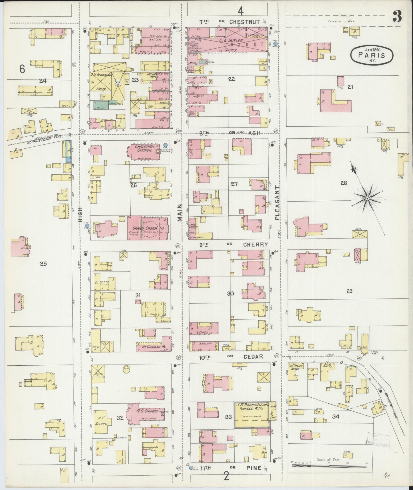 Sanborn Fire Insurance Map from Paris, Bourbon County, Kentucky (1896), Sheet #0003 - Complete Map Set gallery image, historic Sanborn map, vintage wall art, Kentucky Kentucky