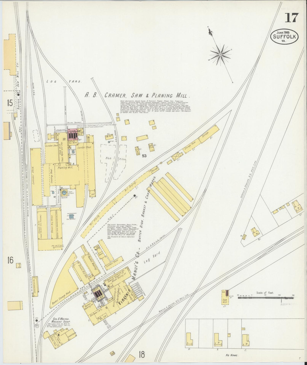 Sanborn Fire Insurance Map from Suffolk, Independent Cities, Virginia (1903), Sheet #0017 - Historic Sanborn Fire Insurance Map Print, vintage old map wall art, antique decor, genealogy gift, Virginia Virginia map