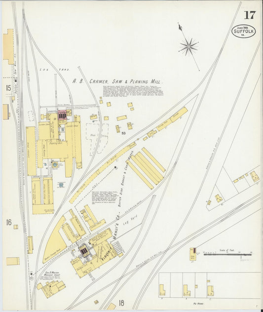 Sanborn Fire Insurance Map from Suffolk, Independent Cities, Virginia (1903), Sheet #0017 - Historic Sanborn Fire Insurance Map Print, vintage old map wall art, antique decor, genealogy gift, Virginia Virginia map