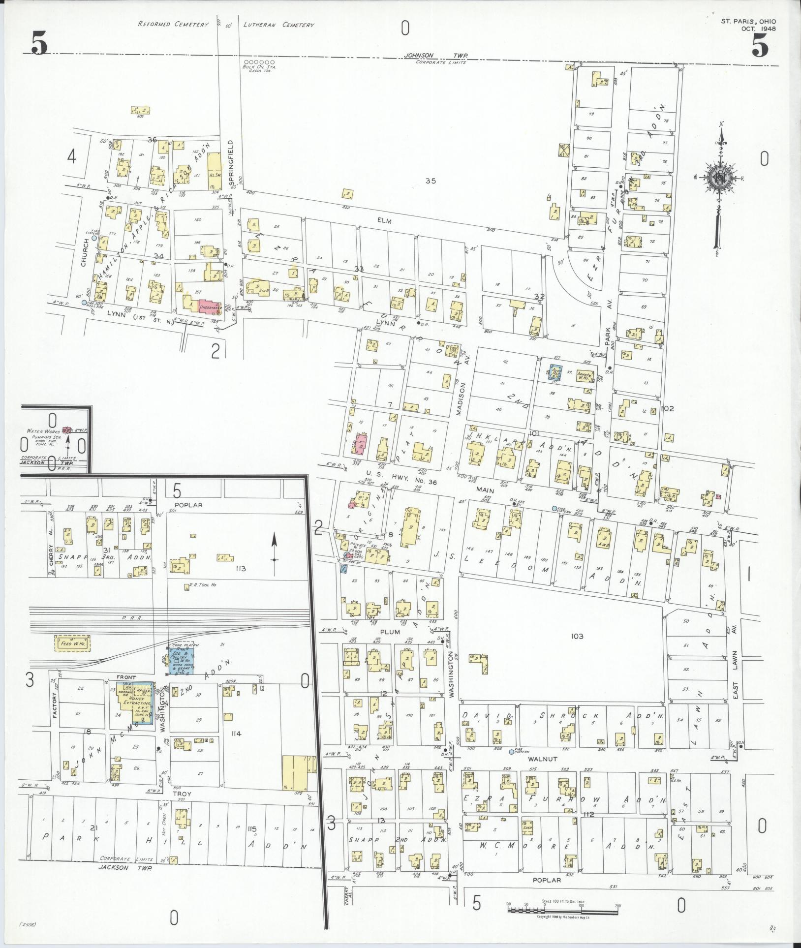 Sanborn Fire Insurance Map from Saint Paris, Champaign County, Ohio (1948), Sheet #0005 - Historic Sanborn Fire Insurance Map Print, vintage old map wall art, antique decor, genealogy gift, Ohio Ohio map