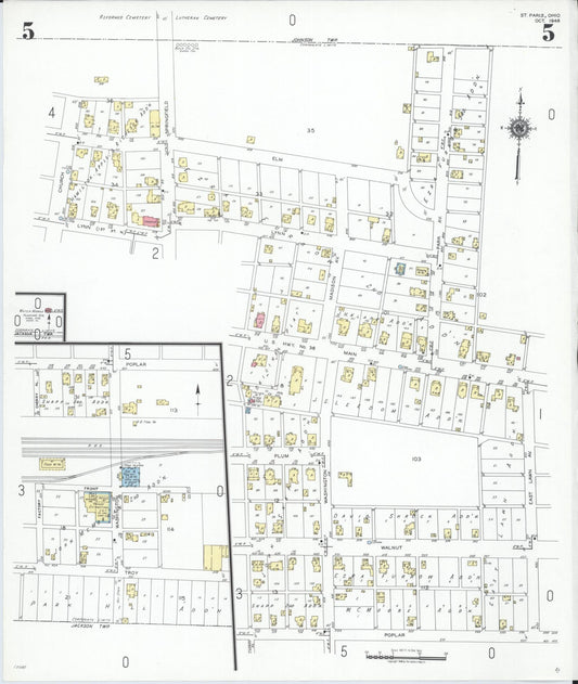 Sanborn Fire Insurance Map from Saint Paris, Champaign County, Ohio (1948), Sheet #0005 - Historic Sanborn Fire Insurance Map Print, vintage old map wall art, antique decor, genealogy gift, Ohio Ohio map