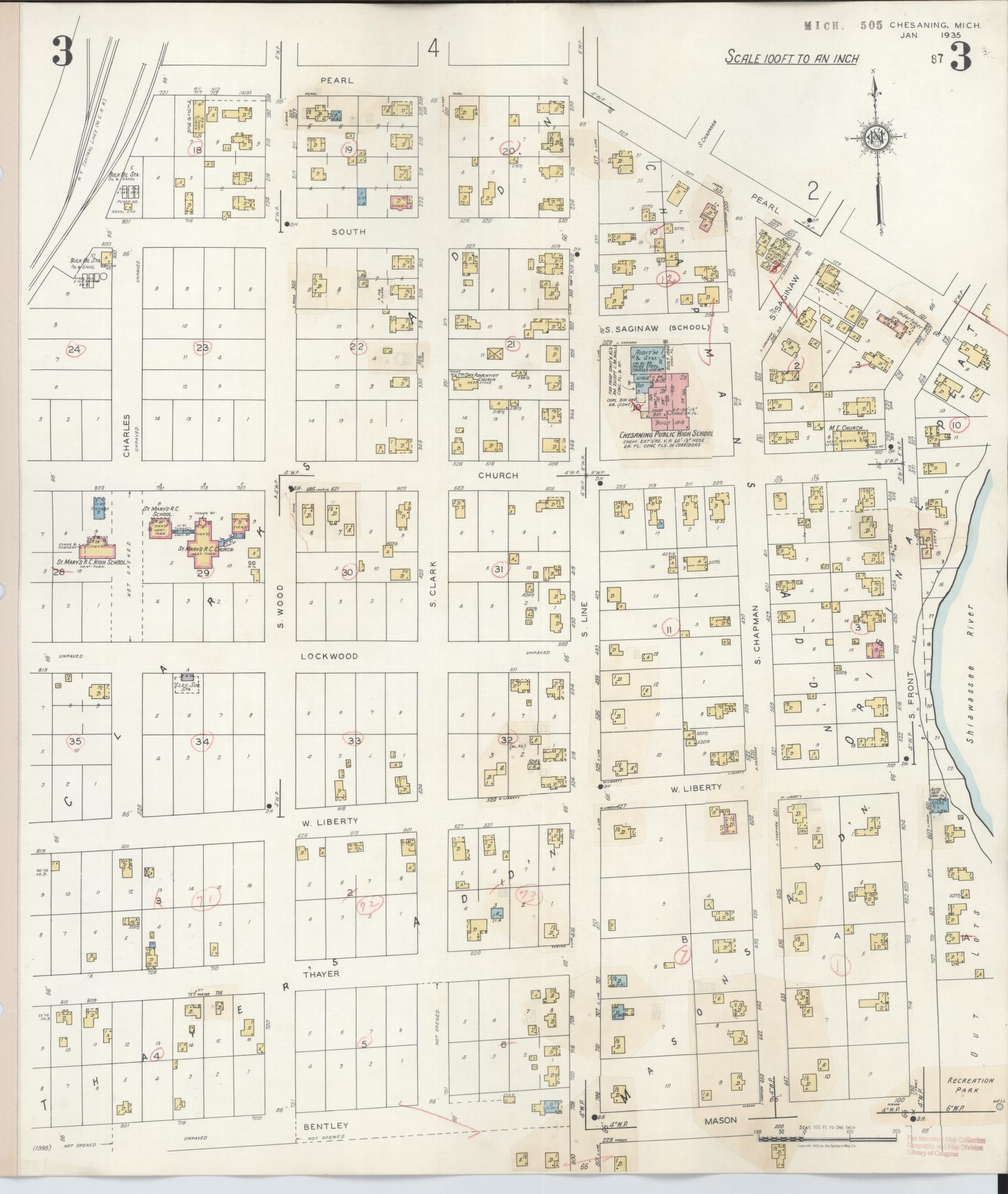 Sanborn Fire Insurance Map from Chesaning, Saginaw County, Michigan (1944), Sheet #0003 - Complete Map Set gallery image, historic Sanborn map, vintage wall art, Michigan Michigan