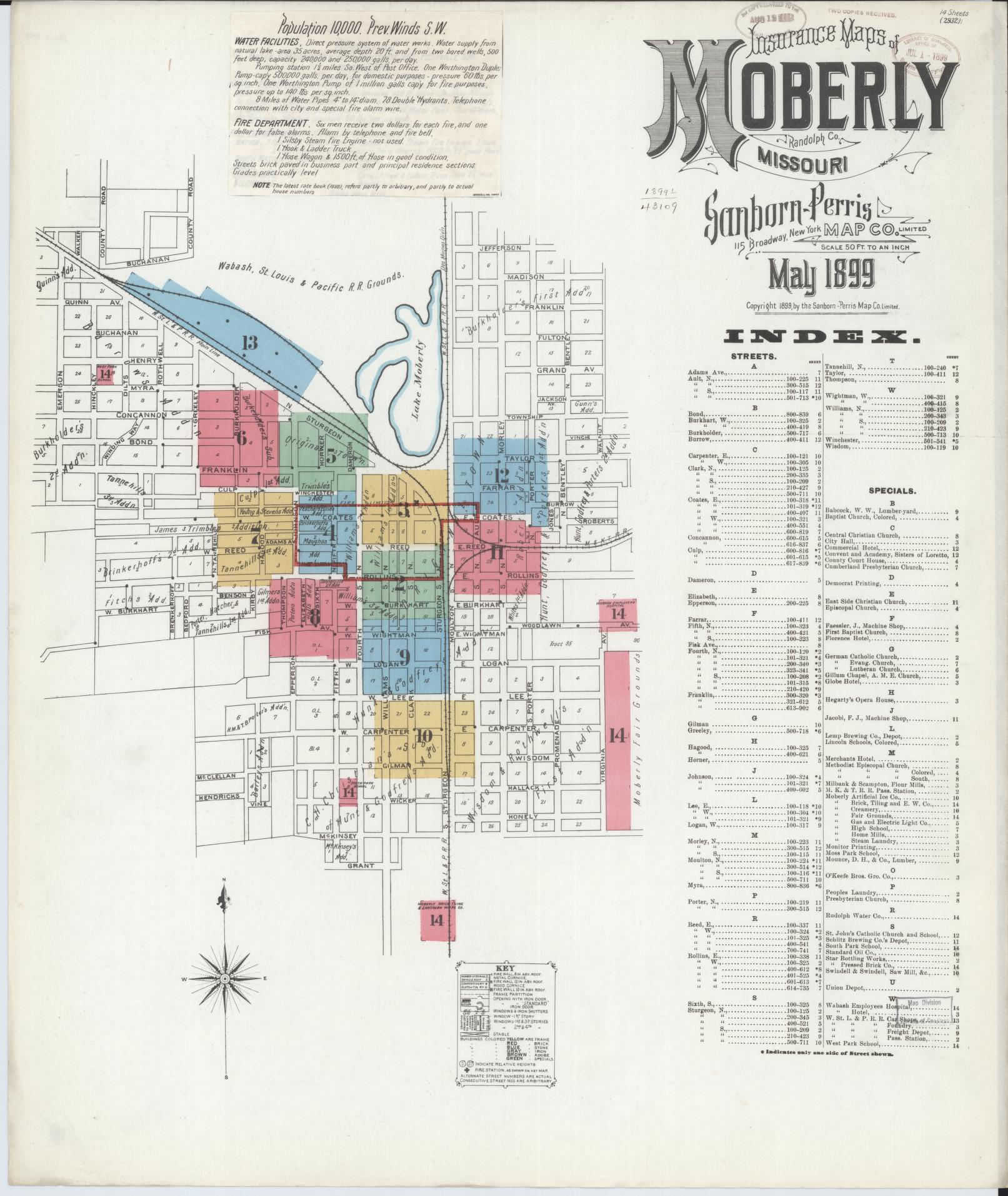 Sanborn Fire Insurance Map from Moberly, Randolph County, Missouri (1899), Sheet #0001 - Complete Map Set gallery image, historic Sanborn map, vintage wall art, Missouri Missouri