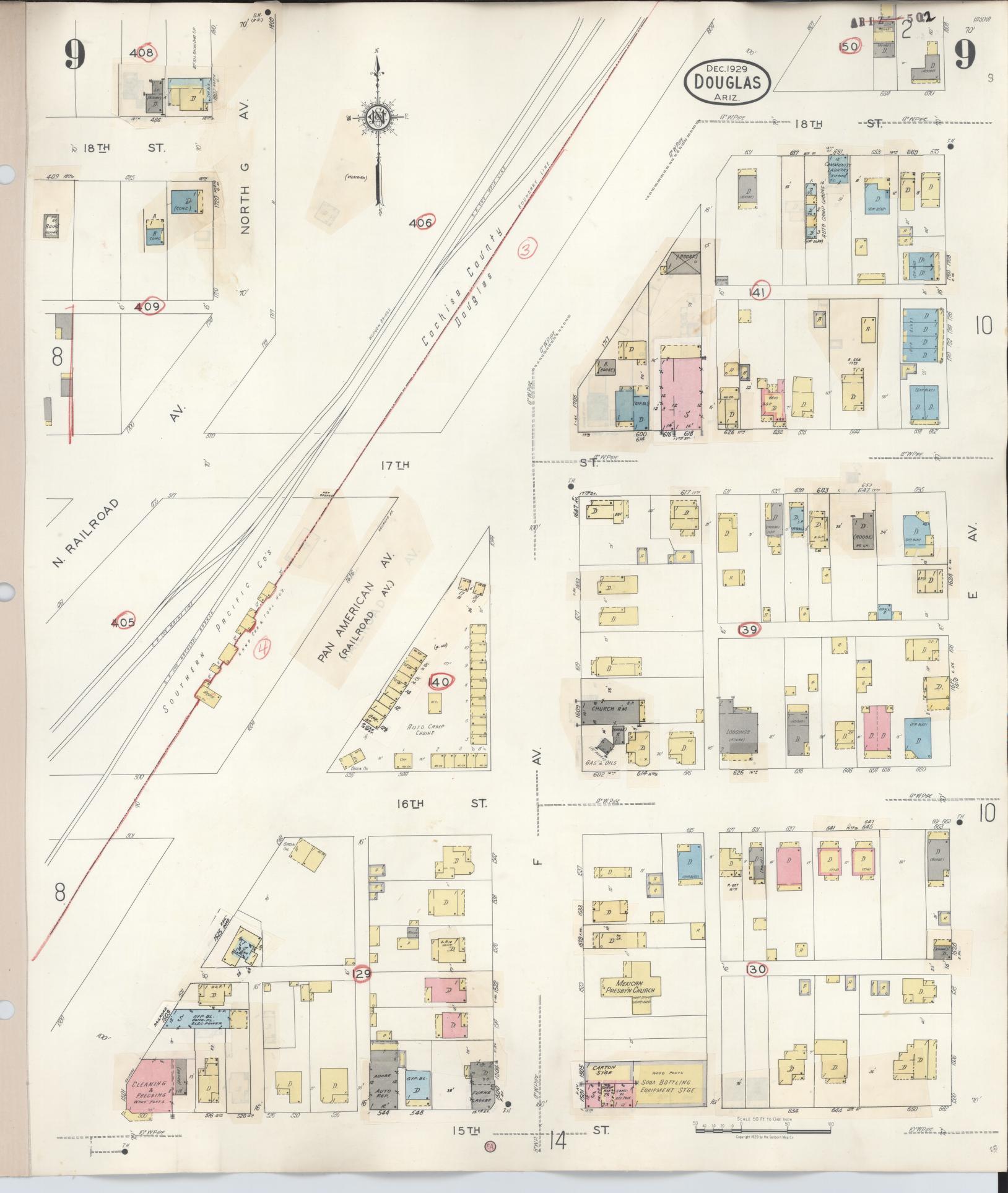 Sanborn Fire Insurance Map from Douglas, Cochise County, Arizona (1947), Sheet #0009 - Complete Map Set gallery image, historic Sanborn map, vintage wall art, Arizona Arizona