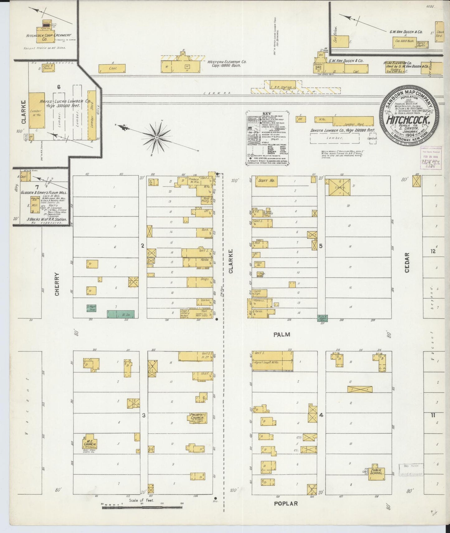 Sanborn Fire Insurance Map from Hitchcock, Beadle County, South Dakota (1904), Sheet #0001 - Historic Sanborn Fire Insurance Map Print, vintage old map wall art, antique decor, genealogy gift, South Dakota South Dakota map