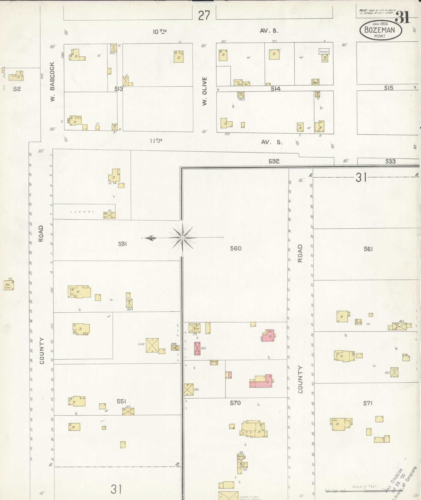 Sanborn Fire Insurance Map from Bozeman, Gallatin County, Montana (1904), Sheet #0031 - Complete Map Set gallery image, historic Sanborn map, vintage wall art, Montana Montana