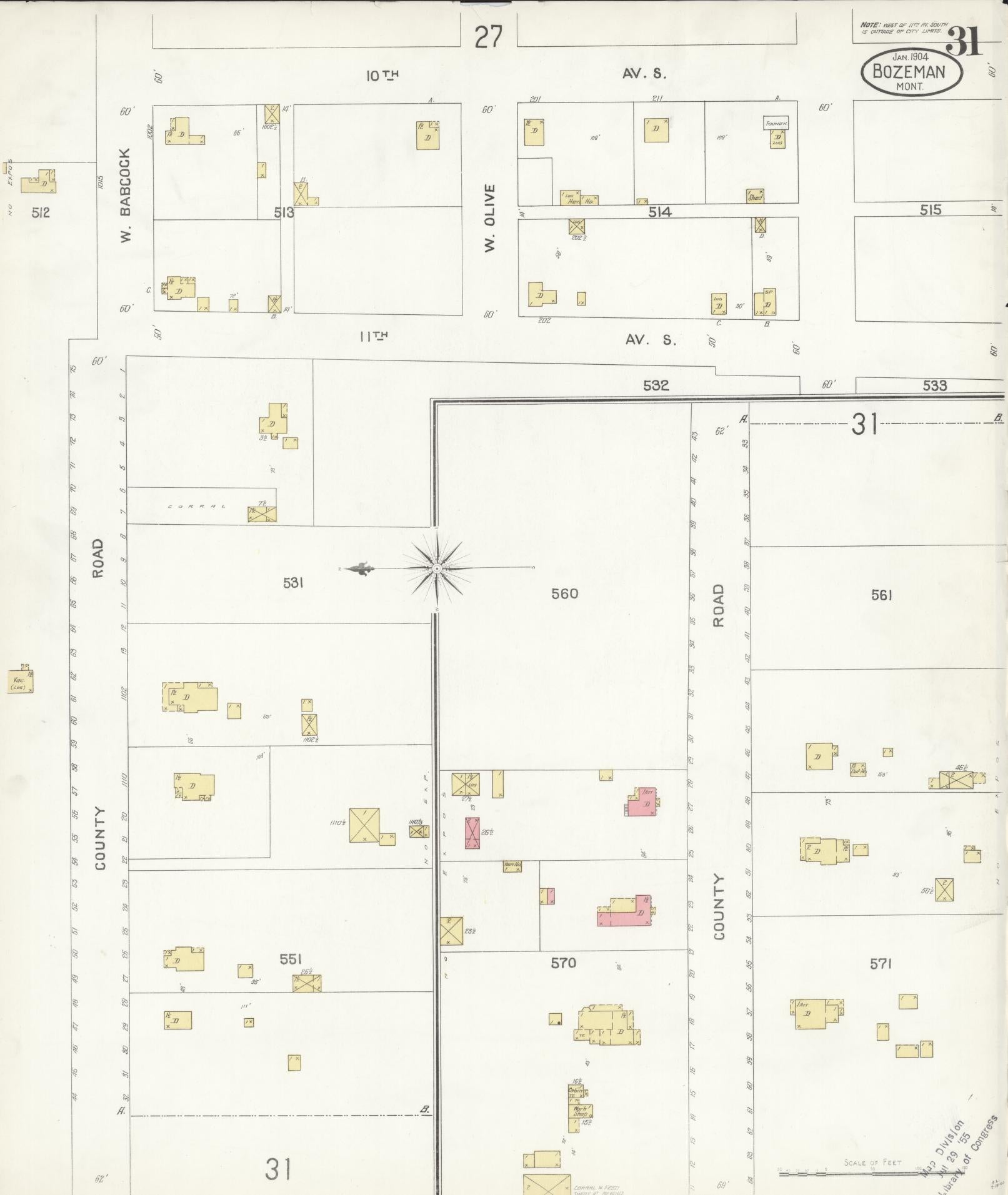 Sanborn Fire Insurance Map from Bozeman, Gallatin County, Montana (1904), Sheet #0031 - Complete Map Set gallery image, historic Sanborn map, vintage wall art, Montana Montana