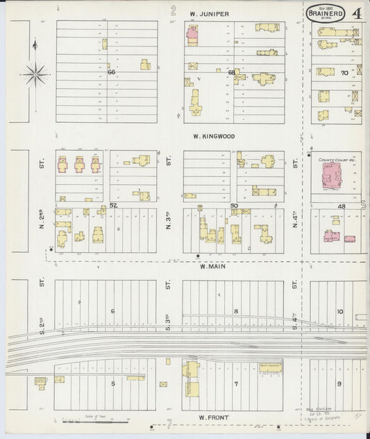 Sanborn Fire Insurance Map from Brainerd, Crow Wing County, Minnesota (1892), Sheet #0004 - Historic Sanborn Fire Insurance Map Print, vintage old map wall art, antique decor, genealogy gift, Minnesota Minnesota map