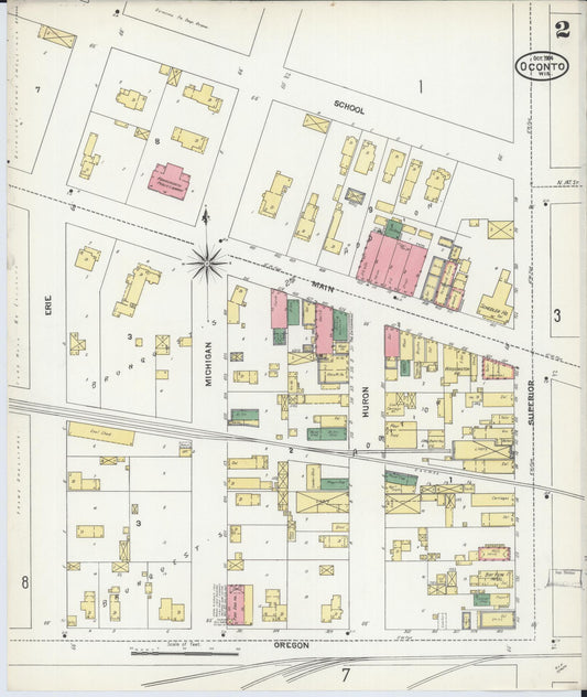 Sanborn Fire Insurance Map from Oconto, Oconto County, Wisconsin (1904), Sheet #0002 - Historic Sanborn Fire Insurance Map Print, vintage old map wall art, antique decor, genealogy gift, Wisconsin Wisconsin map