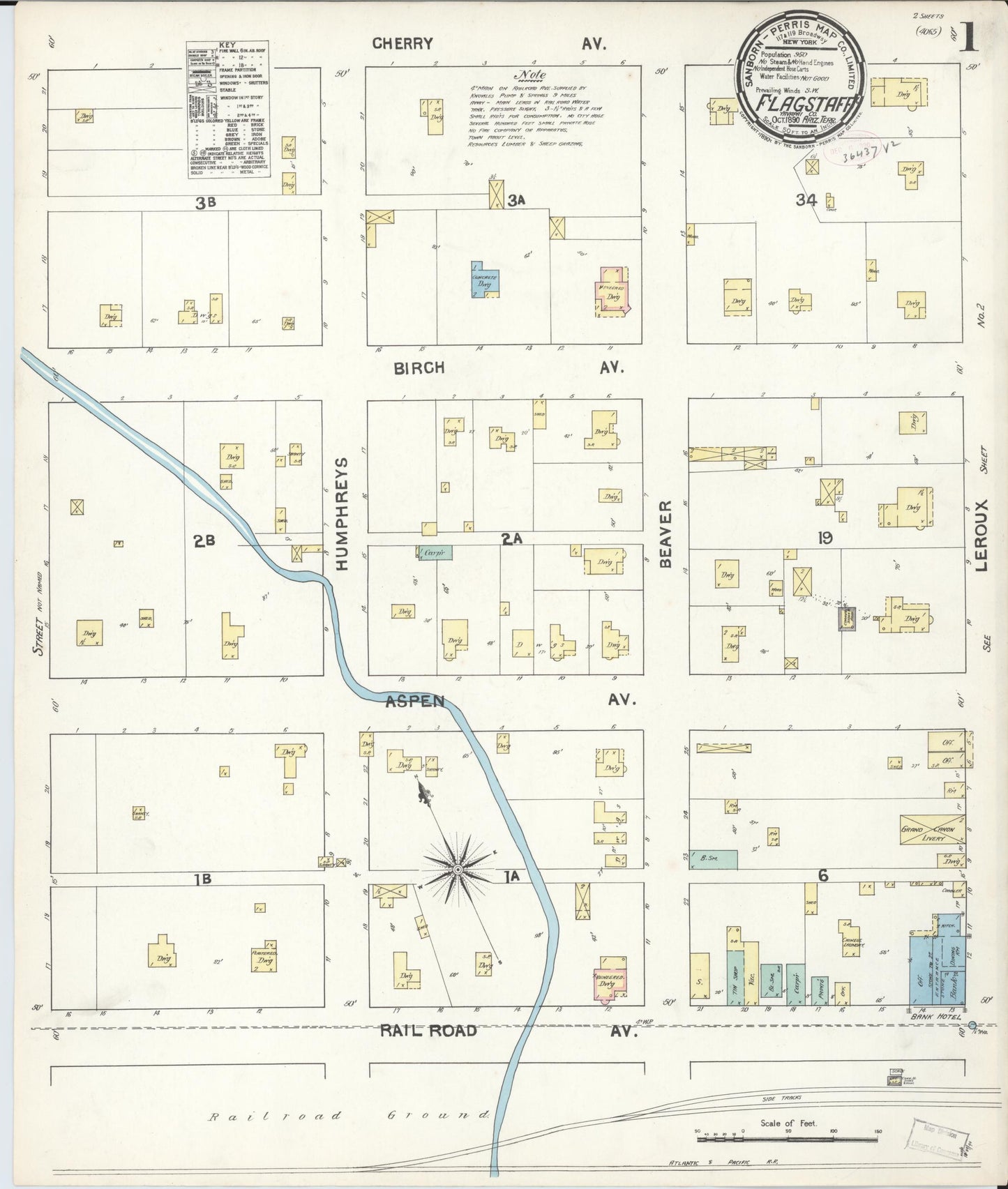 Sanborn Fire Insurance Map from Flagstaff, Coconino County, Arizona (1890), Sheet #0001 - Complete Map Set gallery image, historic Sanborn map, vintage wall art, Arizona Arizona
