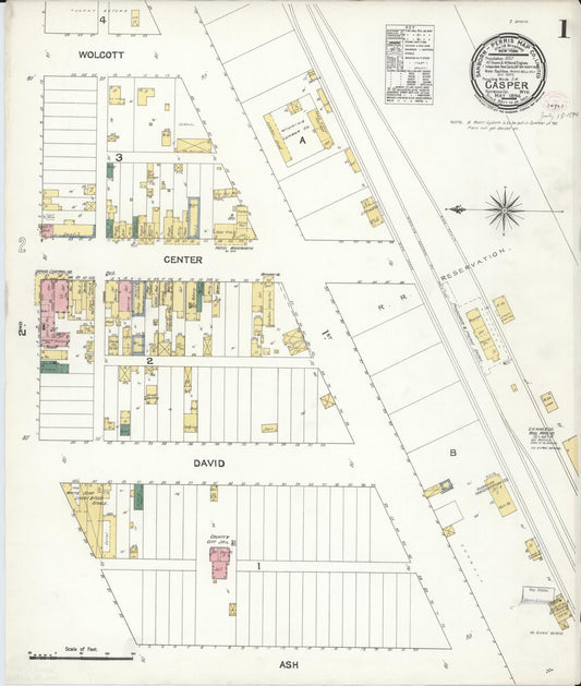 Sanborn Fire Insurance Map from Casper, Natrona County, Wyoming (1894), Sheet #0001 - Historic Sanborn Fire Insurance Map Print, vintage old map wall art, antique decor, genealogy gift, Wyoming Wyoming map