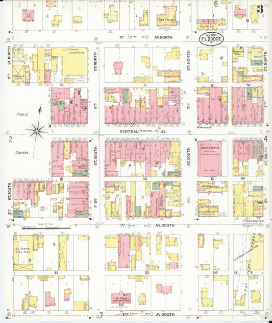 Sanborn Fire Insurance Map from Fort Dodge, Webster County, Iowa (1900), Sheet #0003 - Historic Sanborn Fire Insurance Map Print, vintage old map wall art
