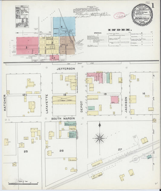 Sanborn Fire Insurance Map from Brownsville, Haywood County, Tennessee (1891), Sheet #0001 - Historic Sanborn Fire Insurance Map Print, vintage old map wall art, antique decor, genealogy gift, Tennessee Tennessee map