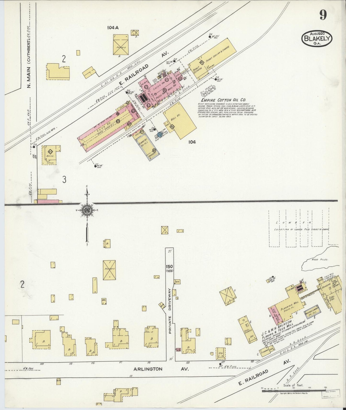 Sanborn Fire Insurance Map from Blakely, Early County, Georgia (1920), Sheet #0009 - Complete Map Set gallery image, historic Sanborn map, vintage wall art, Georgia Georgia