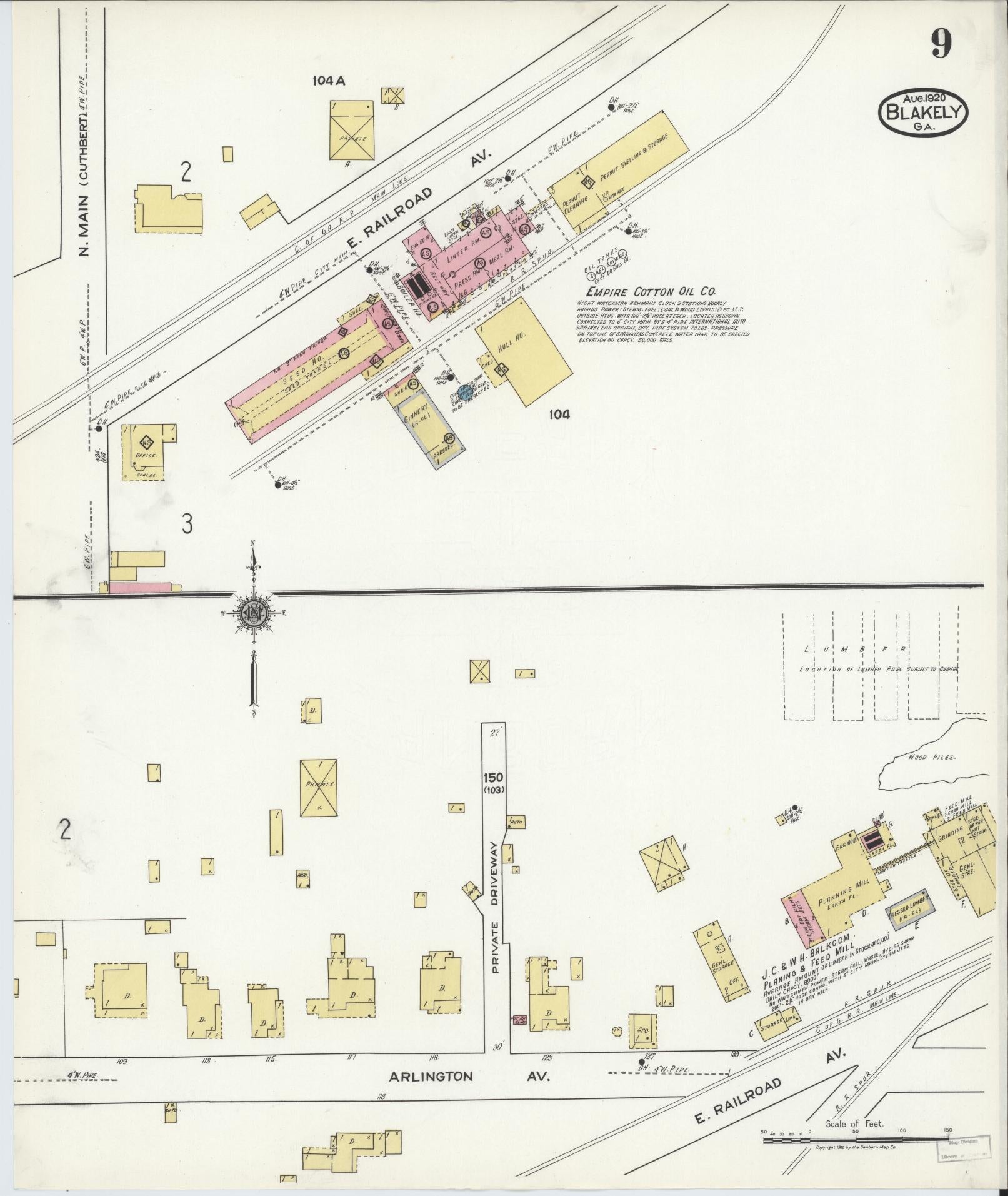 Sanborn Fire Insurance Map from Blakely, Early County, Georgia (1920), Sheet #0009 - Complete Map Set gallery image, historic Sanborn map, vintage wall art, Georgia Georgia