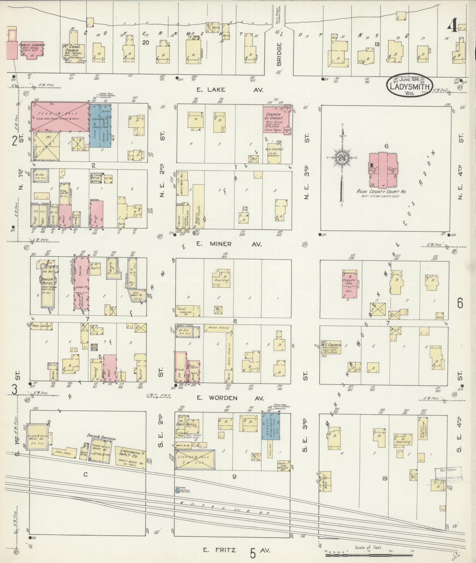 Sanborn Fire Insurance Map from Ladysmith, Rusk County, Wisconsin (1914), Sheet #0004 - Complete Map Set gallery image, historic Sanborn map, vintage wall art, Wisconsin Wisconsin