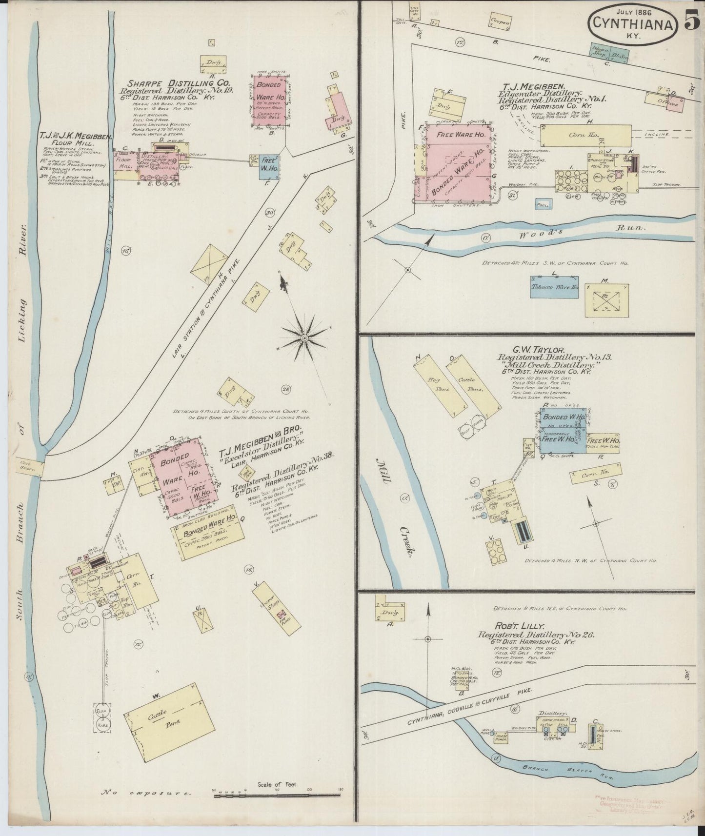 Sanborn Fire Insurance Map from Cynthiana, Harrison County, Kentucky (1886), Sheet #0005 - Complete Map Set gallery image, historic Sanborn map, vintage wall art, Kentucky Kentucky