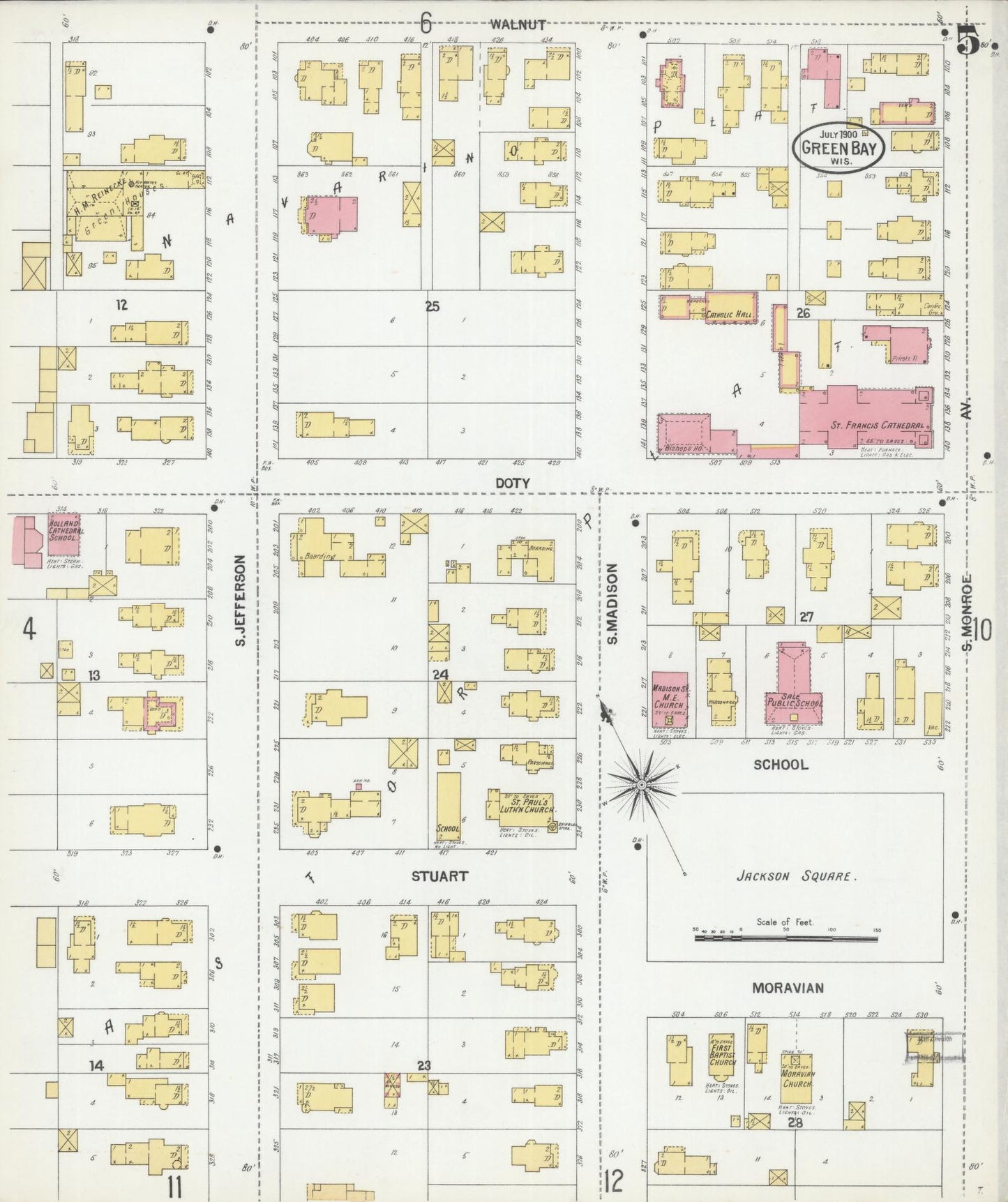Sanborn Fire Insurance Map from Green Bay, Brown County, Wisconsin (1900), Sheet #0005 - Historic Sanborn Fire Insurance Map Print, vintage old map wall art, antique decor, genealogy gift, Wisconsin Wisconsin map