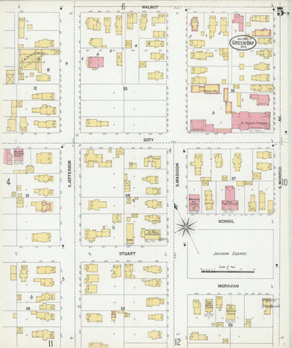 Sanborn Fire Insurance Map from Green Bay, Brown County, Wisconsin (1900), Sheet #0005 - Historic Sanborn Fire Insurance Map Print, vintage old map wall art, antique decor, genealogy gift, Wisconsin Wisconsin map