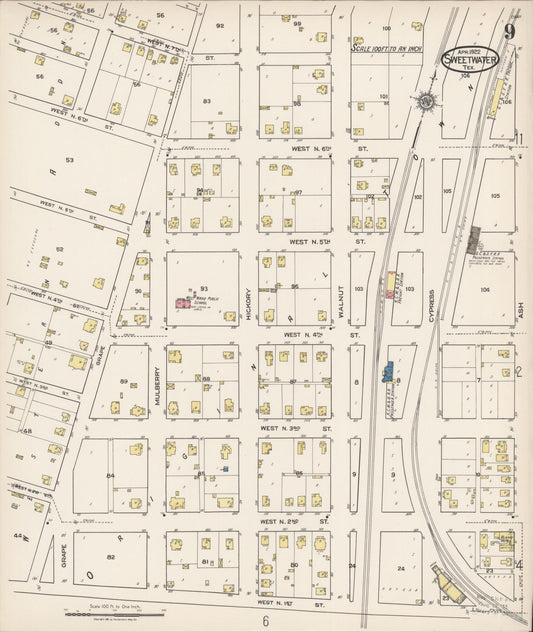 Sanborn Fire Insurance Map from Sweetwater, Nolan County, Texas (1922), Sheet #0009 - Historic Sanborn Fire Insurance Map Print, vintage old map wall art, antique decor, genealogy gift, Texas Texas map