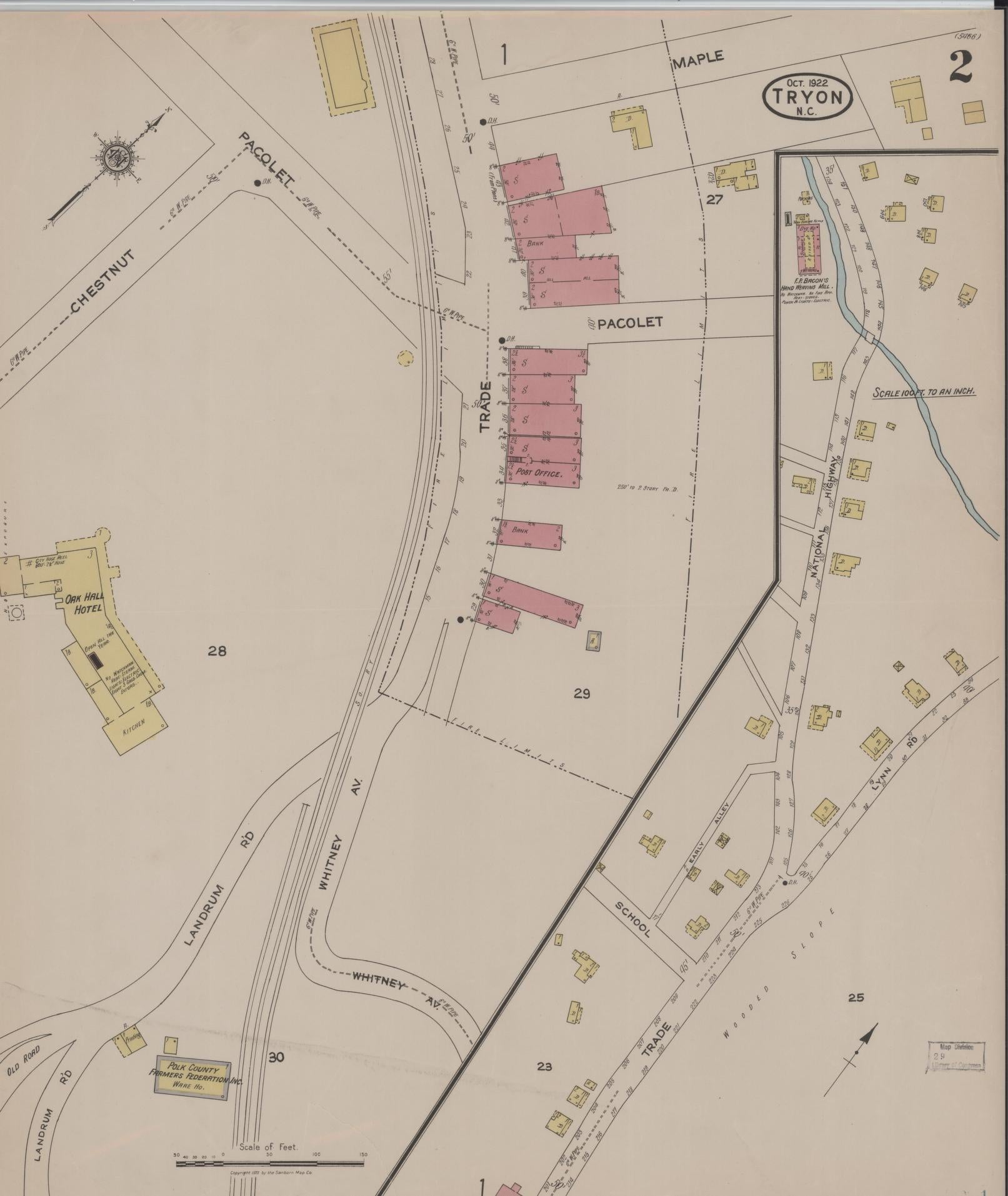 Sanborn Fire Insurance Map from Tryon, Polk County, North Carolina (1922), Sheet #0002 - Complete Map Set gallery image, historic Sanborn map, vintage wall art, North Carolina North Carolina