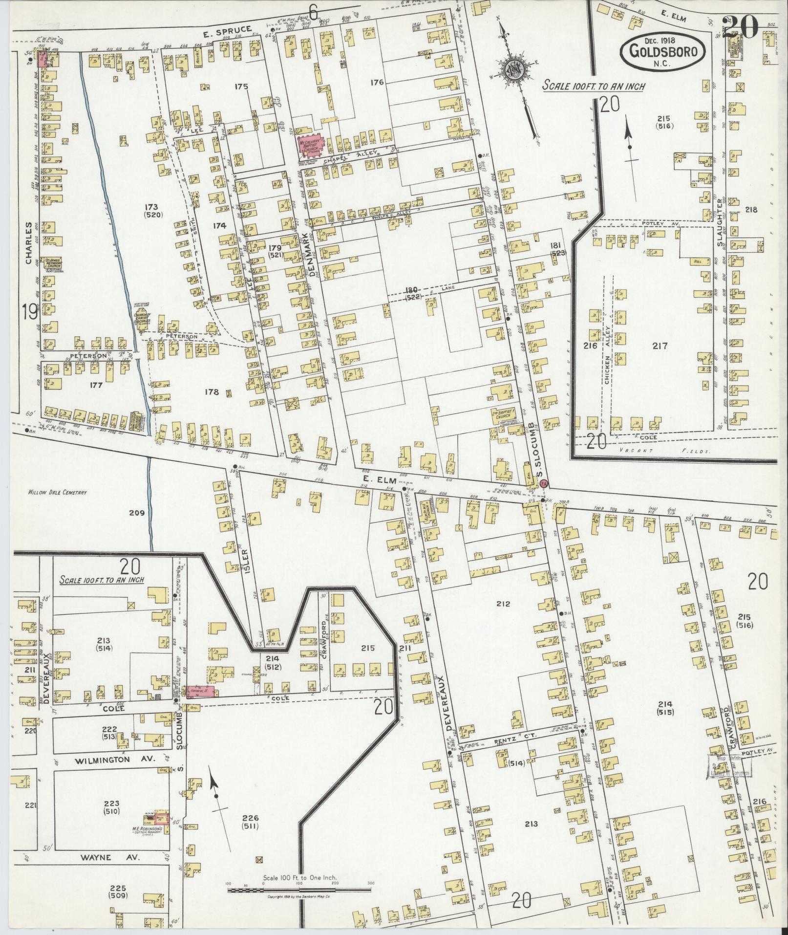 Sanborn Fire Insurance Map from Goldsboro, Wayne County, North Carolina (1918), Sheet #0020 - Complete Map Set gallery image, historic Sanborn map, vintage wall art, North Carolina North Carolina