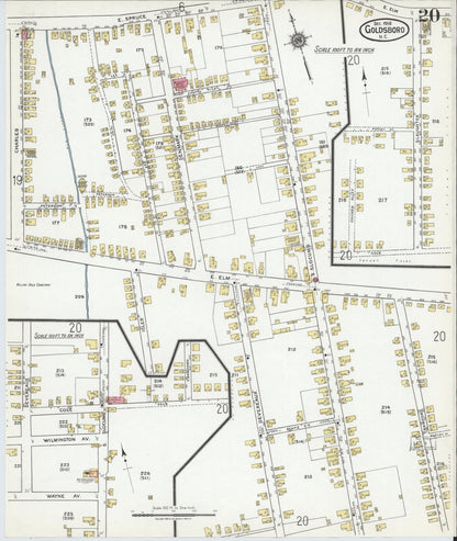 Sanborn Fire Insurance Map from Goldsboro, Wayne County, North Carolina (1918), Sheet #0020 - Complete Map Set gallery image, historic Sanborn map, vintage wall art, North Carolina North Carolina