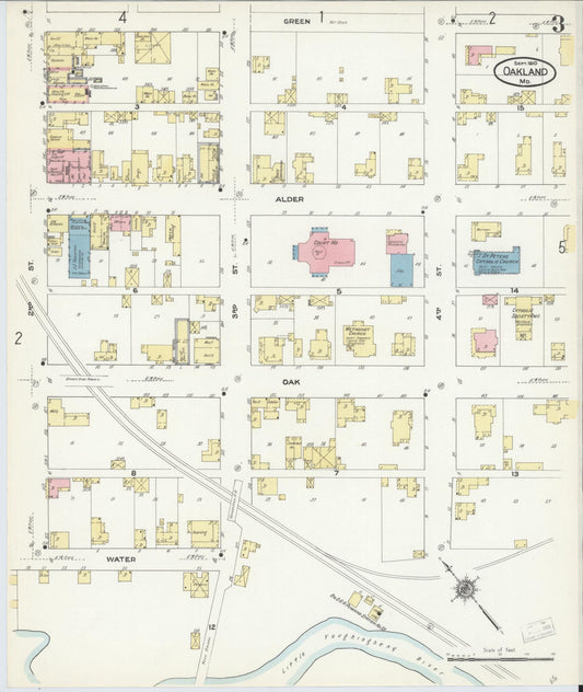 Sanborn Fire Insurance Map from Oakland, Garrett County, Maryland (1910), Sheet #0003 - Historic Sanborn Fire Insurance Map Print, vintage old map wall art