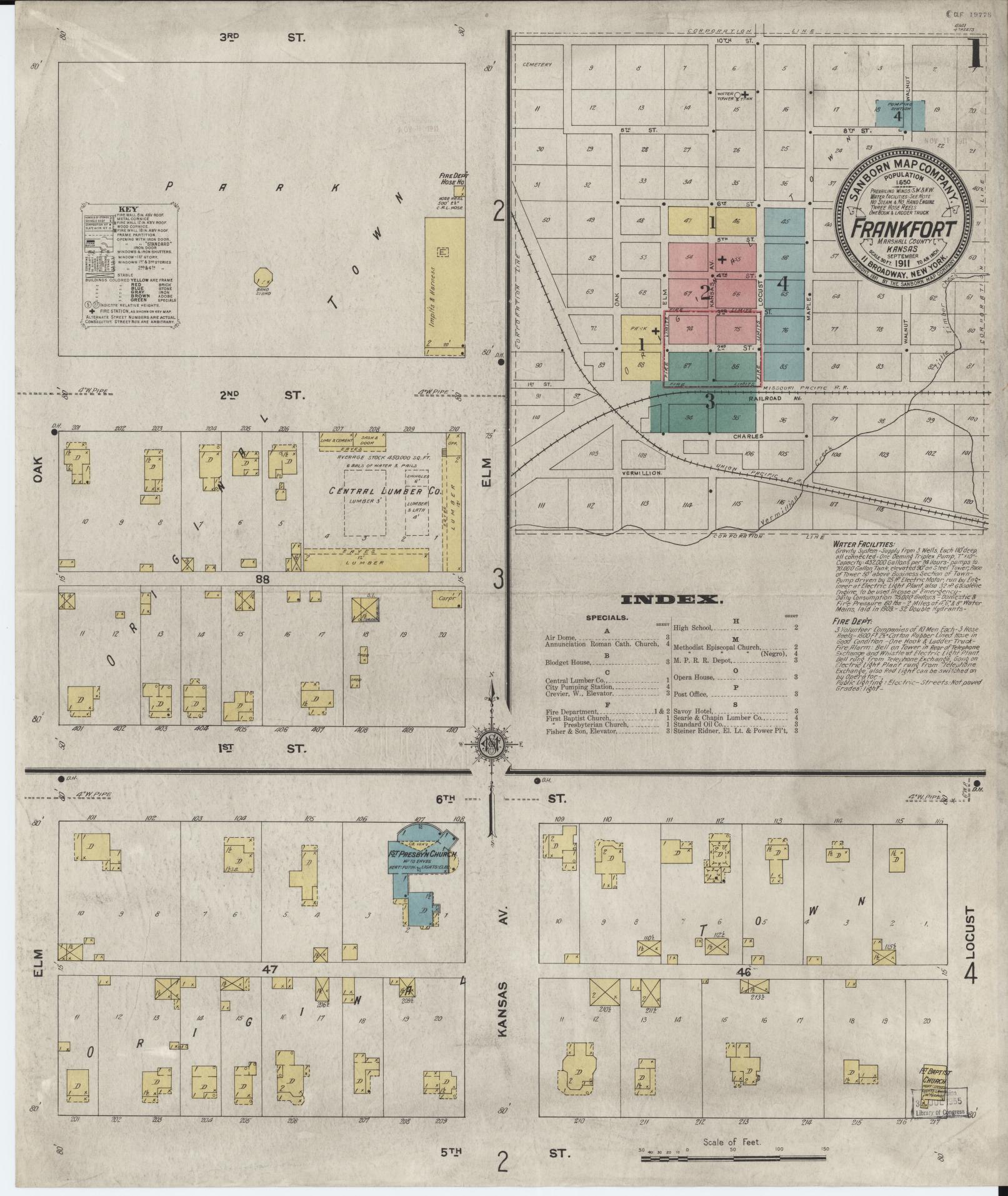 Sanborn Fire Insurance Map from Frankfort, Marshall County, Kansas. (1911) – Historic Sanborn Fire Insurance Map Print